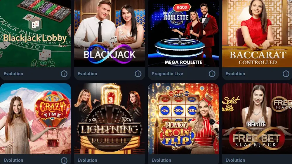 Multi-vertical casino: 1,200+ slots plus live dealer, Pragmatic Play and Evolution headlining